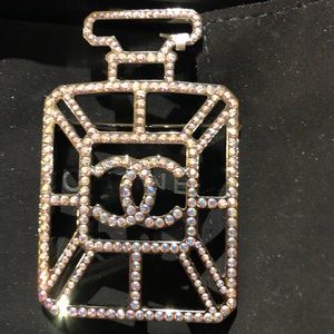 CHANEL Iridescent Crystal Ruthenium CC Perfume Bottle Strass Brooch - New